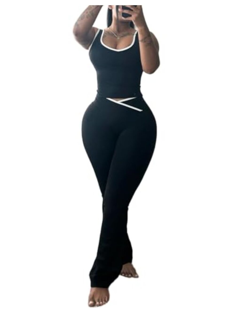 2 Piece Lounge Set Crop Top Flare Pants Women Summer Casual Tracksuit